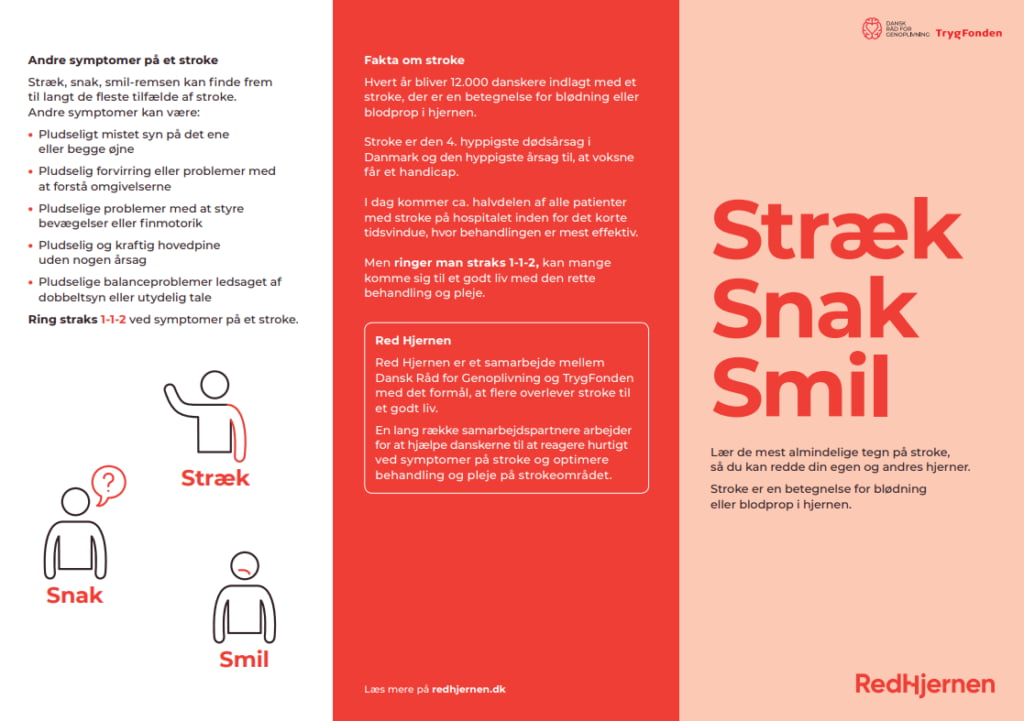 Hvad er et stroke? Kend remsen på stroke: Stræk, Snak, Smil.